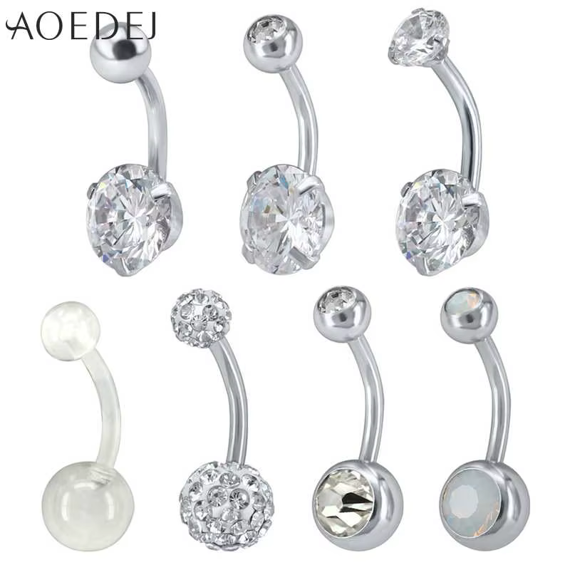 AOEDEJ – Piercing pour le nombril et le ventre, 7 pièces/lot, en acier inoxydable, cristal