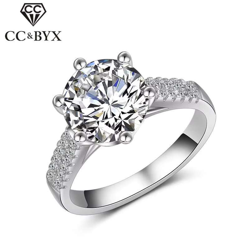 CC – bague de mariage couleur argent pour Femme, 2 carats, en zircone cubique ronde, Bijoux de luxe,