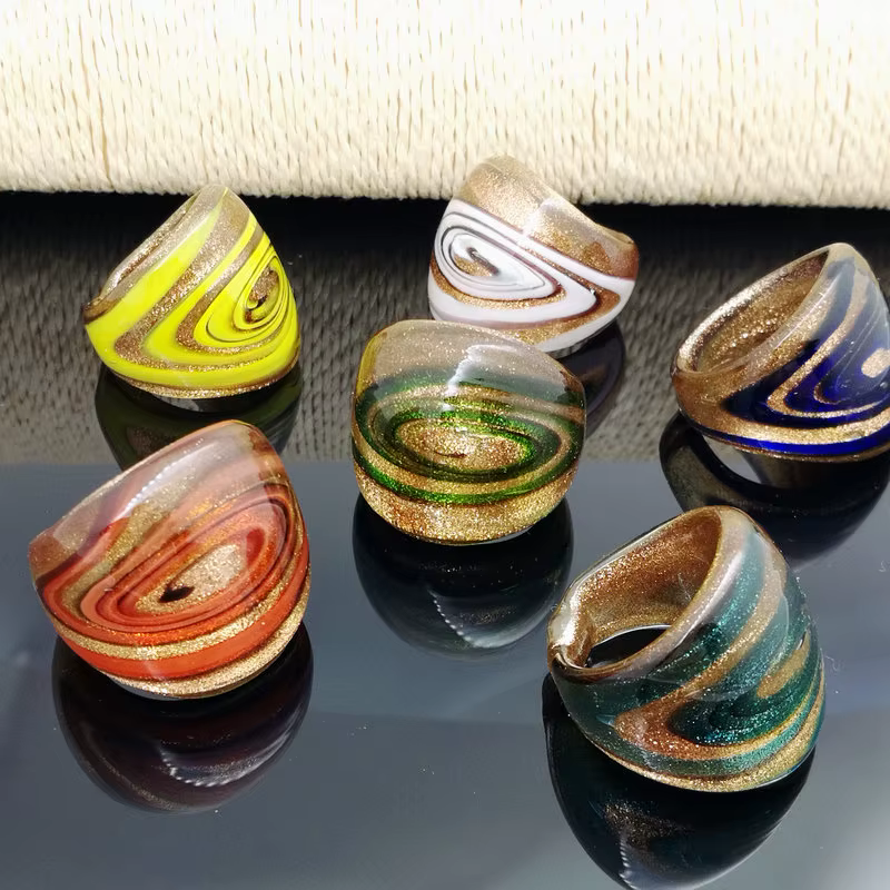 Anneaux de Murano en verre de Murano de couleurs assorties, 6 pièces, 16-19mm, accessoires de bijoux