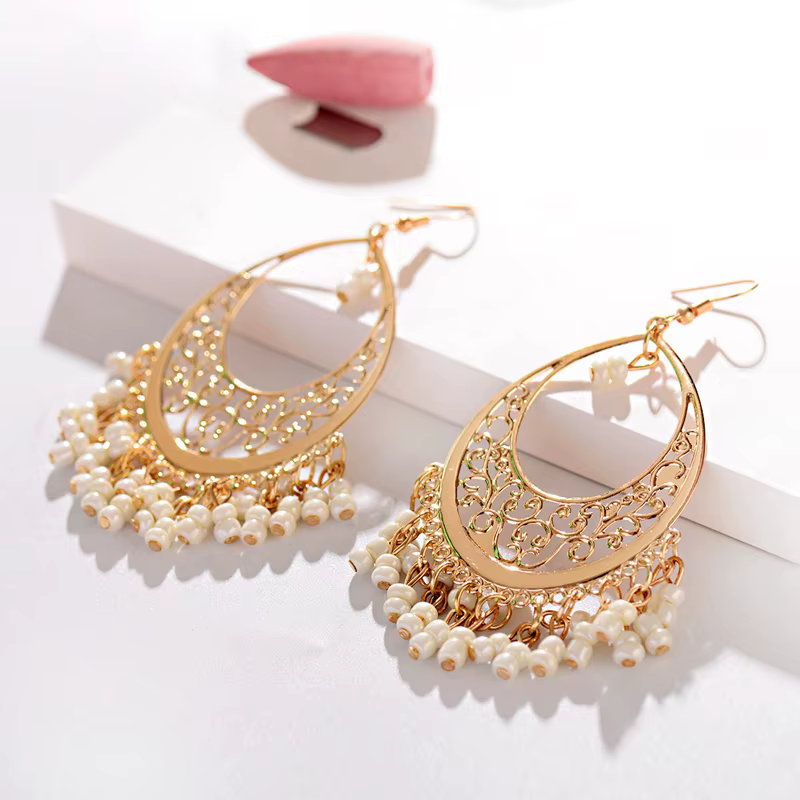 Boucles d'oreilles indiennes Imitation de pierres précieuses, Bijoux Vintage, perles creuses, pampil