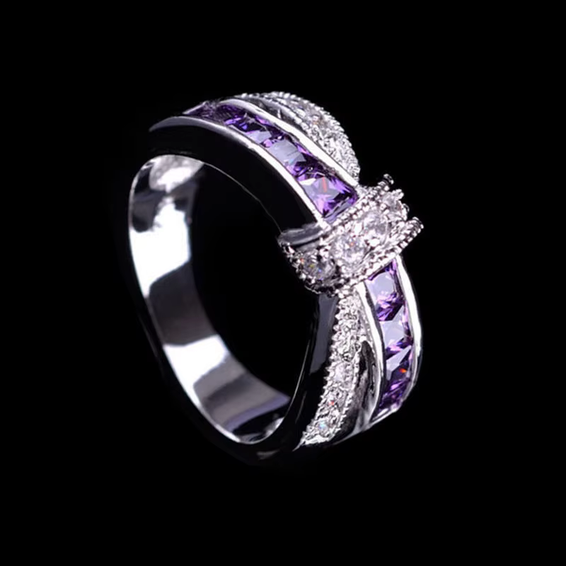 Bague de mariage couleur argent, belle et jolie mode pour fête de mariage, bijoux en cristal violet 