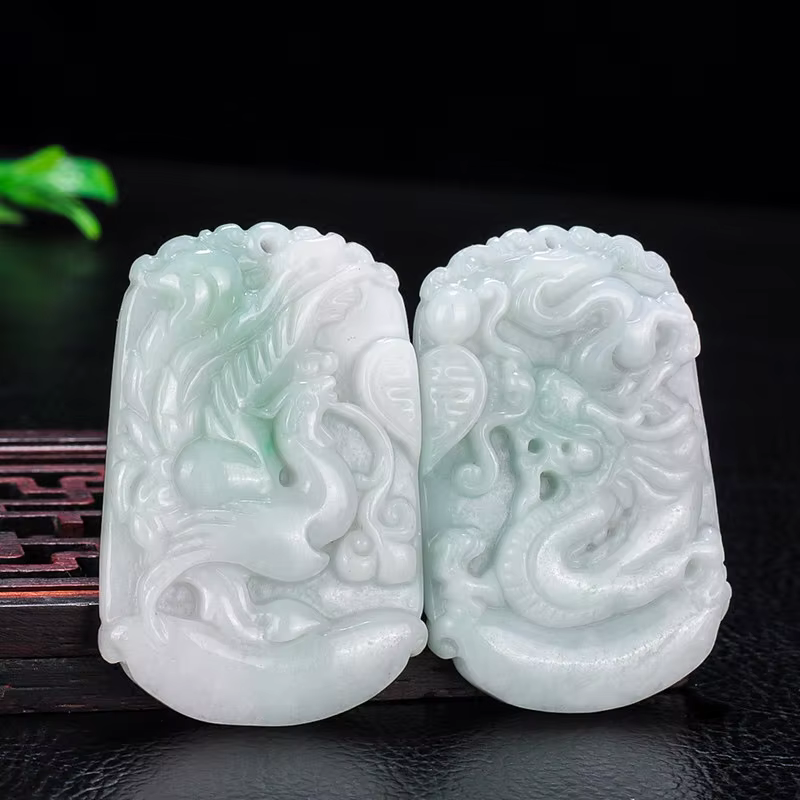 Livraison directe birmanie Jade Dragon Phoenix Jade pendentif collier chinois sculpté à la main amul