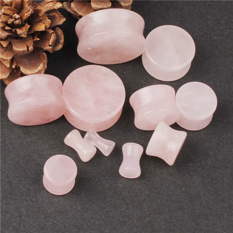 Extenseur d'oreille, Piercing corporel, paire de bijoux, couleur Rose, Quartz, Tunnels de chair orga