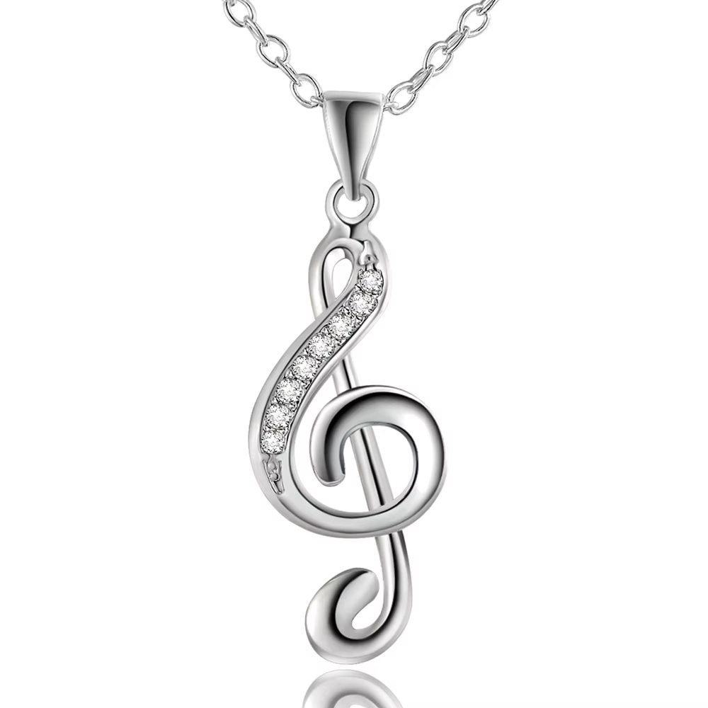 Collier pendentif plaqué argent pour femme, Note de musique, Incrusté, Bijoux de mariage, Vente chau