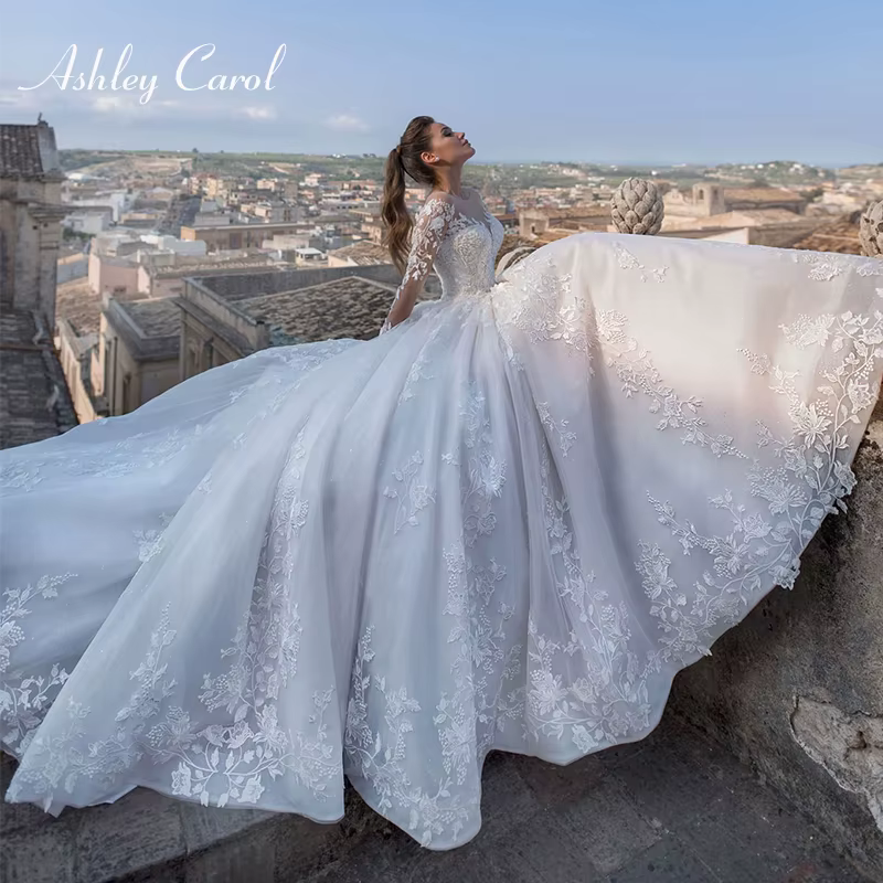 Ashley Carol robes De mariée élégantes pour les femmes Appliques De perles à lacets Sexy col en v pr