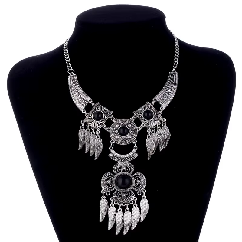 Collier ras du cou ethnique gitane bohème pour femmes, perles, pompon goutte, Vintage, grande déclar