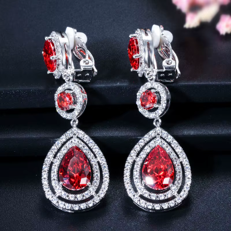CWWZircons – boucle d'oreille sans Piercing pour femme, bijoux de haute qualité, rouge, Costume de f