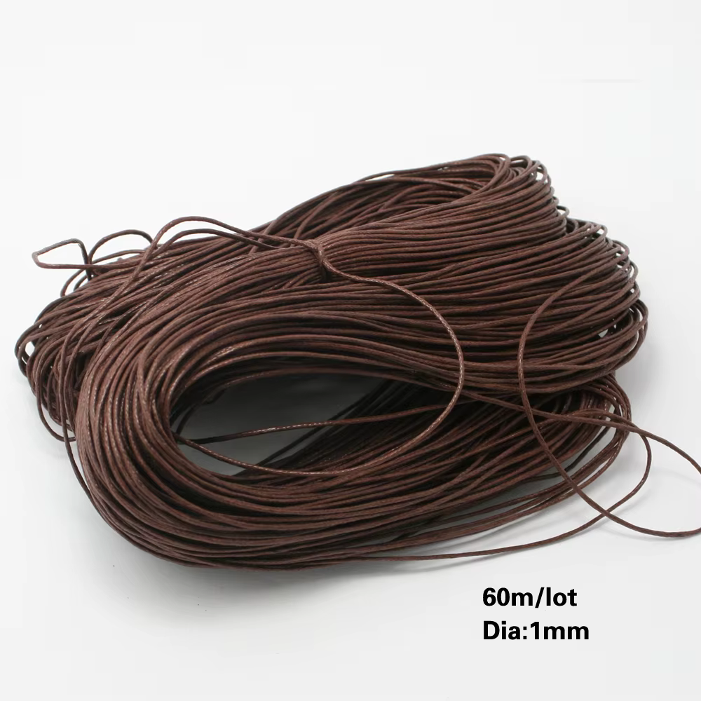 Cordon en coton ciré à chaud de couleur marron, 1mm 60 m/lot, pour bijoux, accessoires de bijouterie