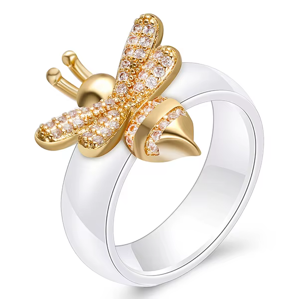 Bague de fiançailles en cristal abeille pour femmes, en céramique noir et blanc, Design de mariage, 