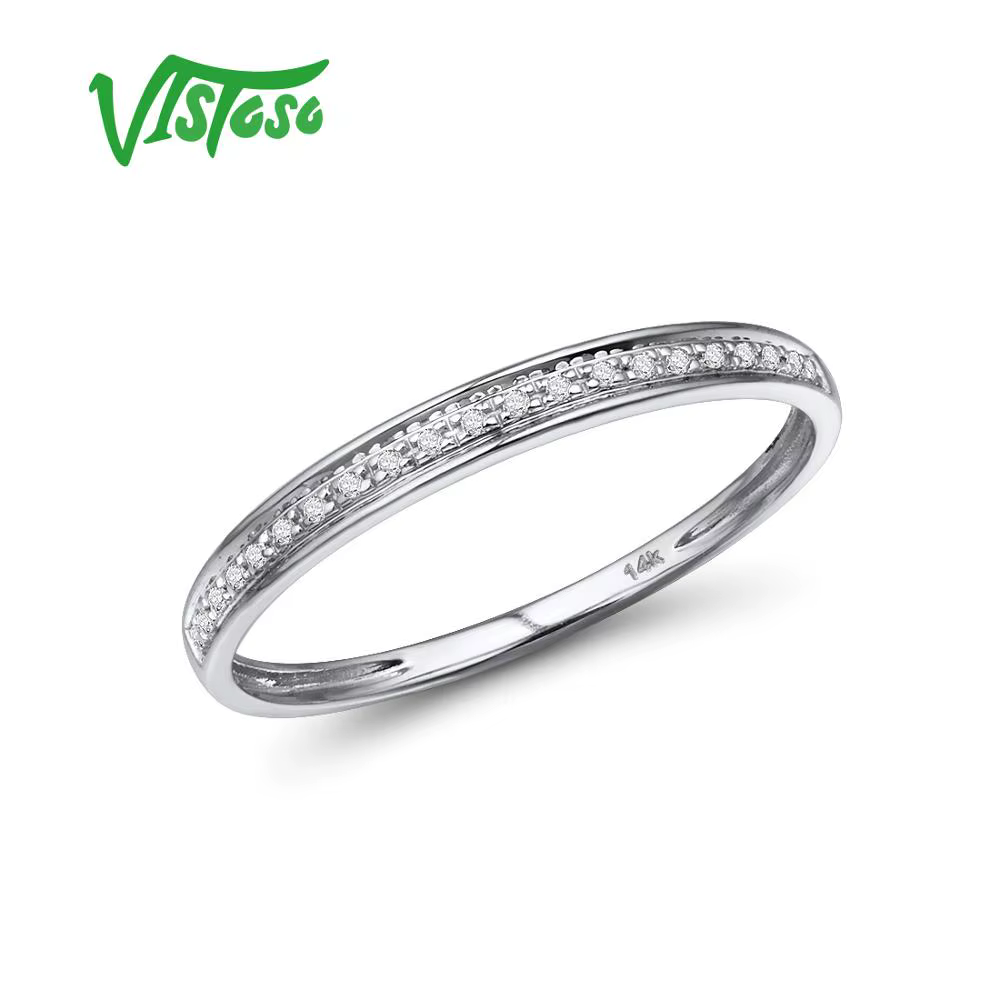 VISTOSO véritable 14 K blanc/jaune/Rose anneaux en or pour dame brillant diamant fiançailles anniver