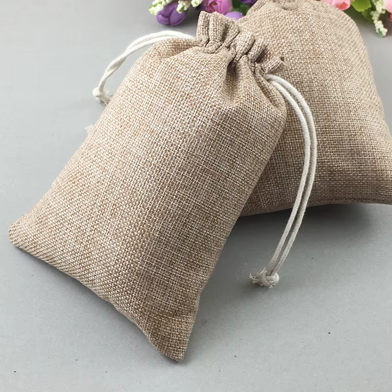 Sacs cadeaux en jute avec ficelle de proximité pour femmes, petit sac de présentation, emballage en 