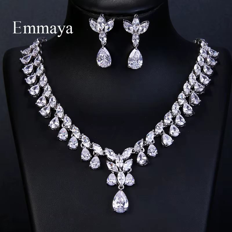 Emmaya – collier et boucles d'oreilles scintillantes en Zircon cubique, ensemble de bijoux de luxe, 