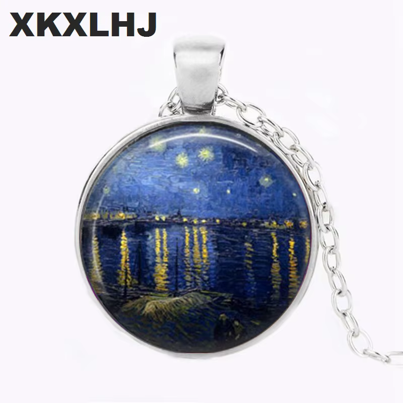 Pendentif Van Gogh branche d'amande en fleur, collier de peinture célèbre, bijoux de mariée de maria