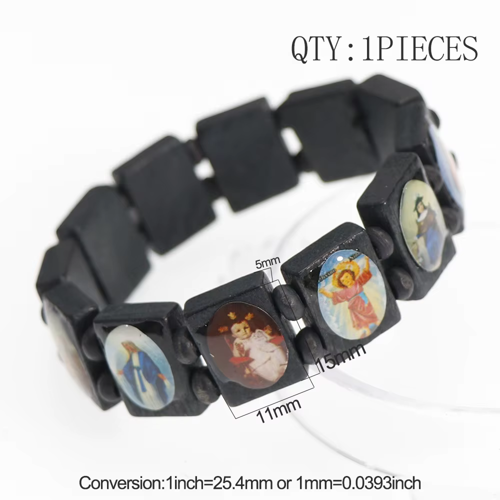 1 pièces 3 couleurs Saints Religion chapelet Bracelets en bois mode en bois jésus Bracelet chapelet 
