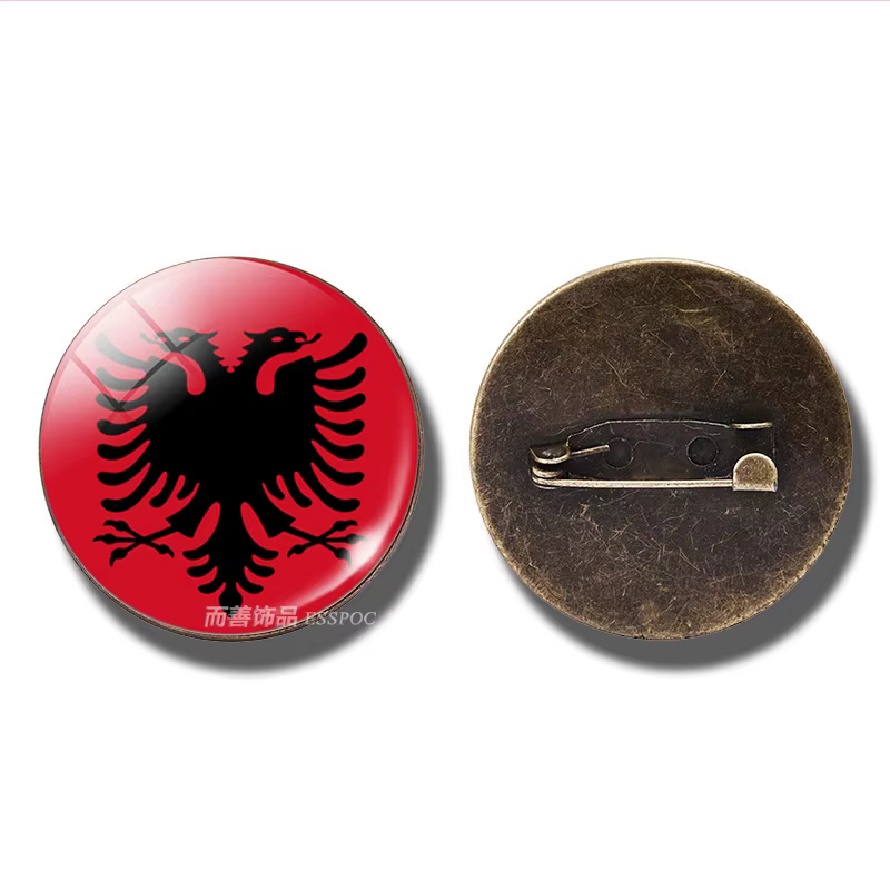 Broche ronde en verre avec sensation de pays, épingles de broche, Europe, Biélorussie, Croatie, Bad,