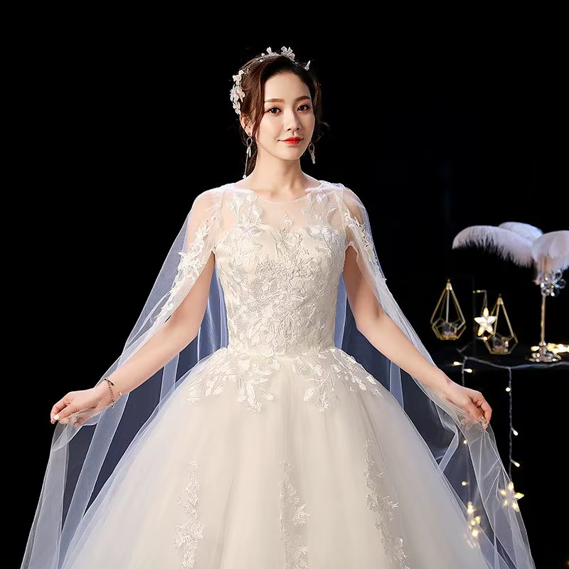 Robe de mariée élégante en dentelle brodée, avec traîne Court, princesse Vintage, grande taille, per