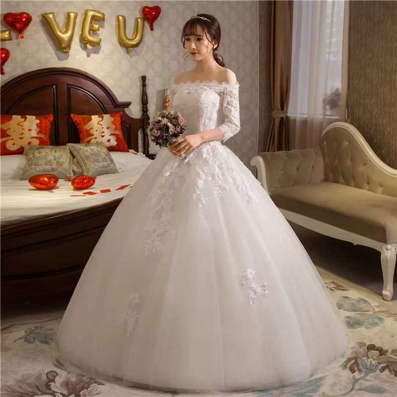 Y & M Novias mode Simple ivoire dentelle Appliques grande taille robe de mariée demi manches nouvell