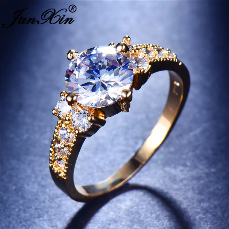 Bague ronde noire pour hommes et femmes, 10 couleurs, magnifique, cristal Zircon, couleur or jaune, 