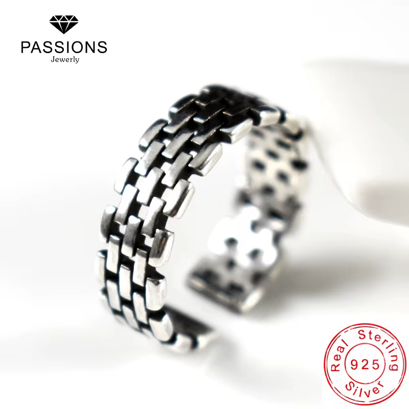 Bague Vintage en argent Sterling 925 pour femmes, anneau ajustable à carreaux, style ancien romain, 