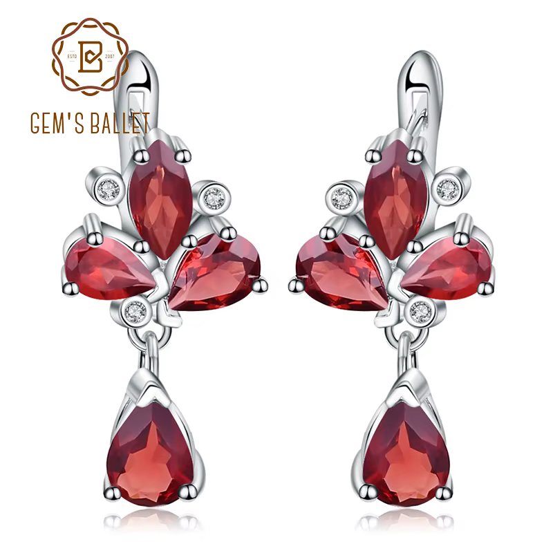 GEM'S BALLET-Boucles d'oreilles pendantes en argent regardé 925 avec pierre précieuse pour femme, fl