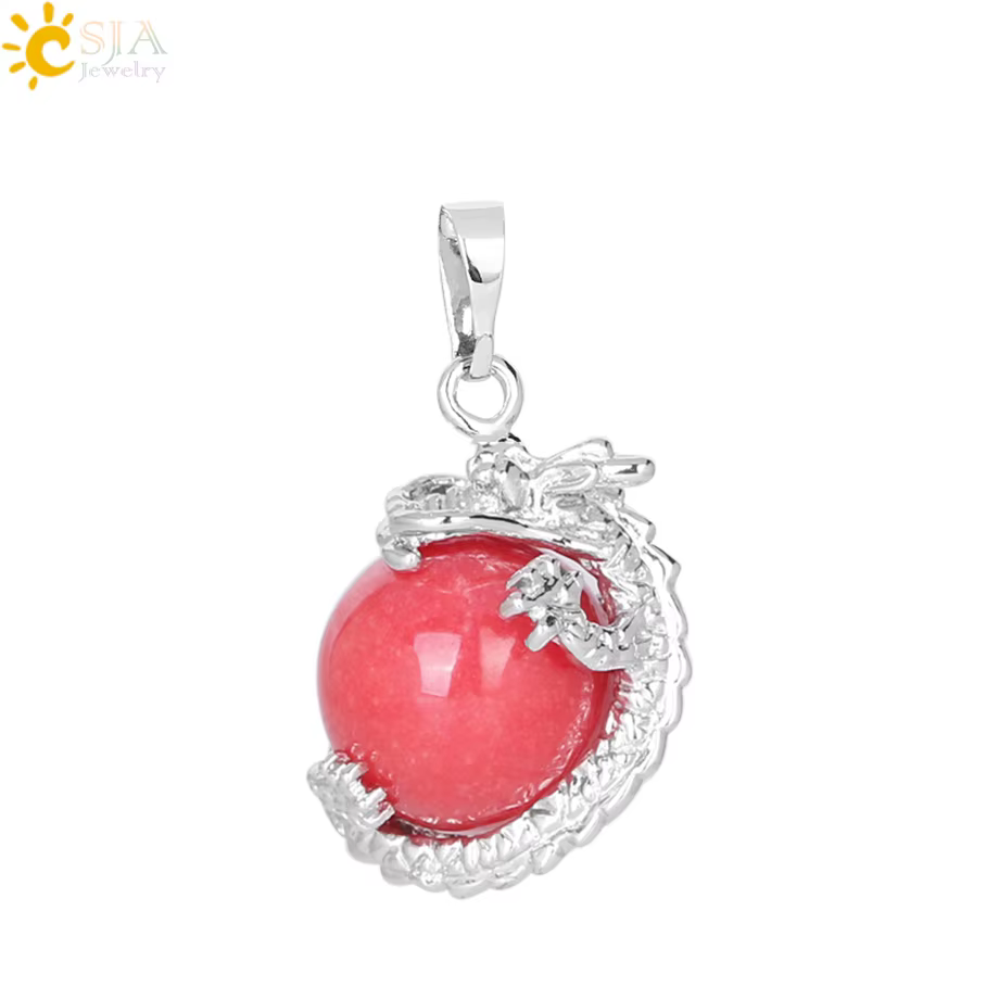 CSJA pendentif pierre naturelle guerison Pendentif en pierre naturelle enveloppée par un dragon unis