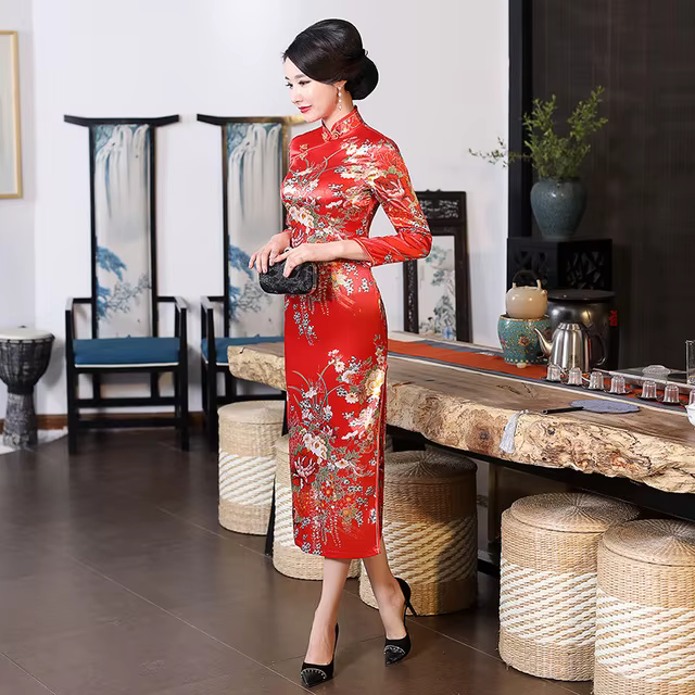 Robe de Mariée Élégante en Satin à Manches sulfpour Femme, Tenue de Soirée Qipao Surdimensionnée, Co