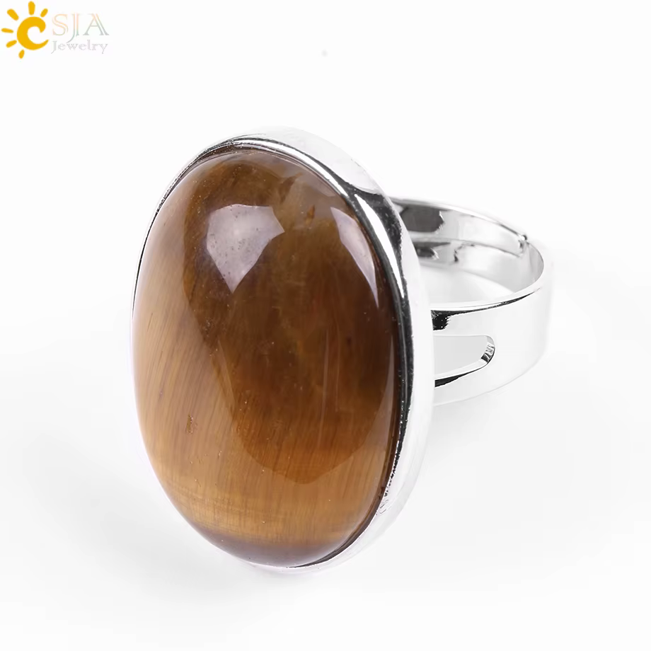 CSJA – bague en cristal de pierre précieuse naturelle Reiki pour hommes et femmes, Quartz rose, œil 