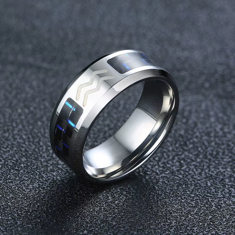 Vnox bélier bague pour hommes 12 Horoscope acier inoxydable avec fibre de carbone alliance masculine