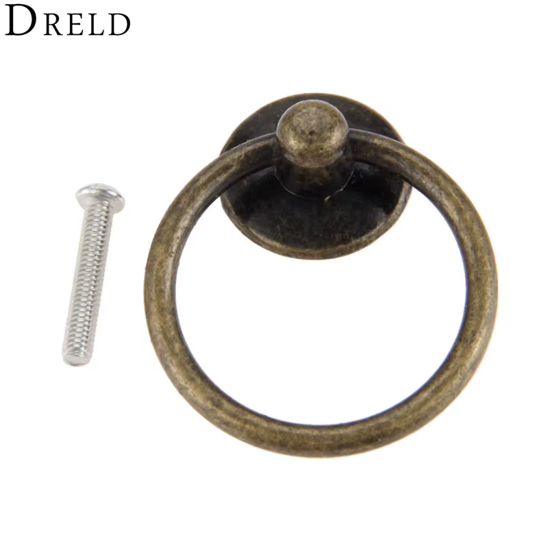 DRELD-Poignée de meuble à anneau rond vintage, en alliage, pour armoire, commode, boîte à bijoux vin