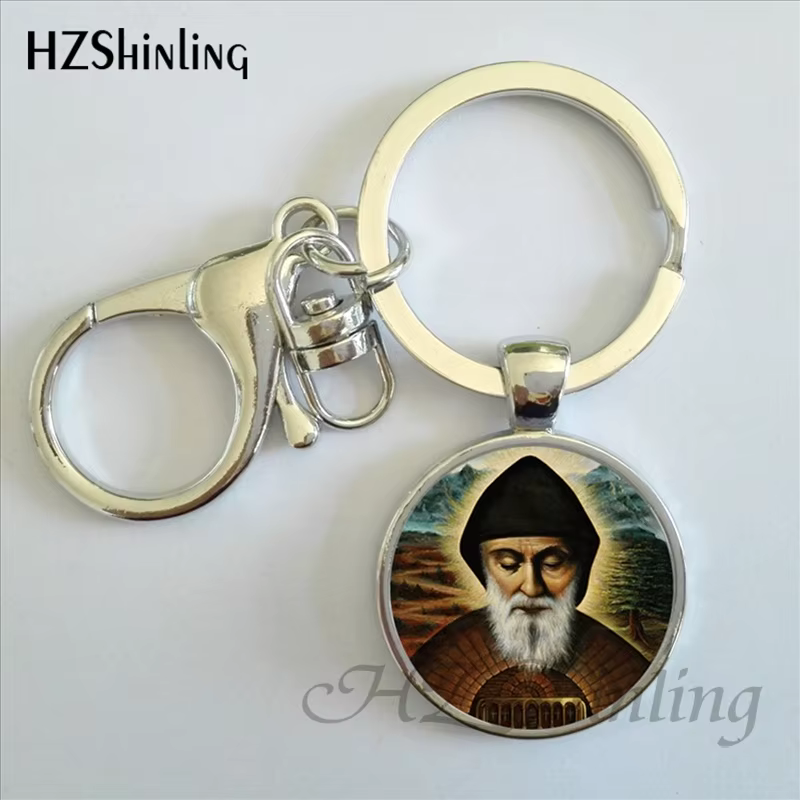 2017 nouveau Design Saint Charbel porte-clés Art photo verre dôme bijoux St Charbel prier pendentif 