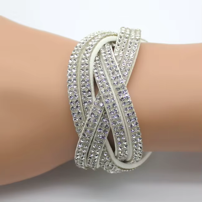 XQNI marque Bracelets en cuir cristal faits à la main femmes Bracelets à la mode marque rose strass 