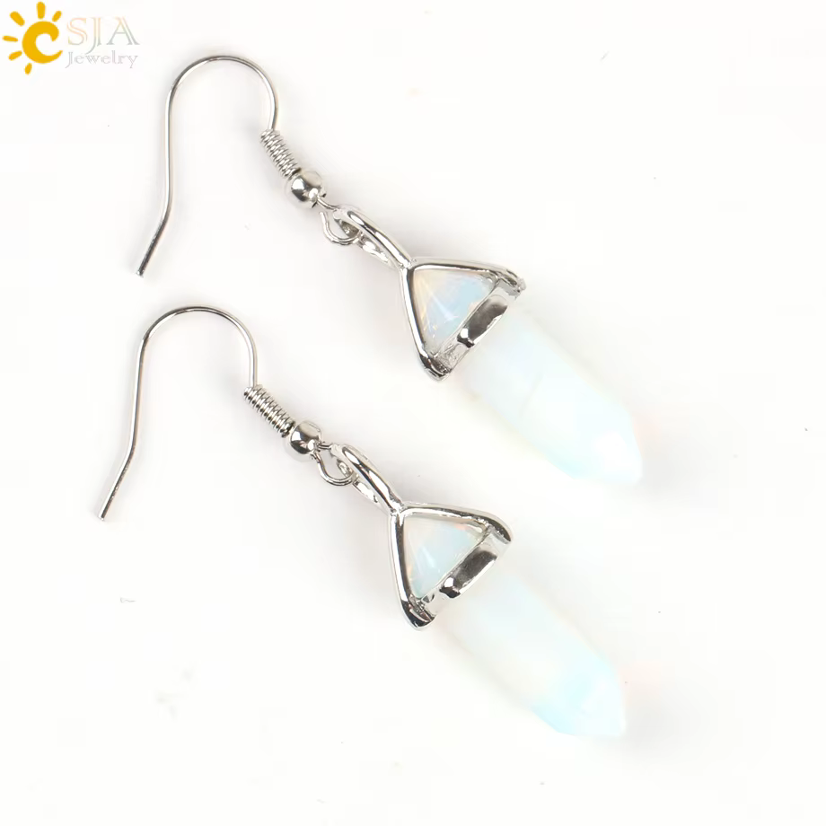 CSJA boucles d'oreilles hexagonales en pierre naturelle Reiki, bijou de décoration en Quartz, Pierci