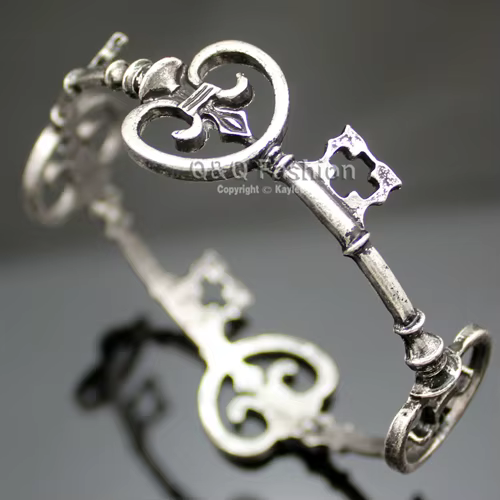 Vintage victorien squelette clé croix Bracelet de mariée mode unisexe Bracelet manchette Valentine A