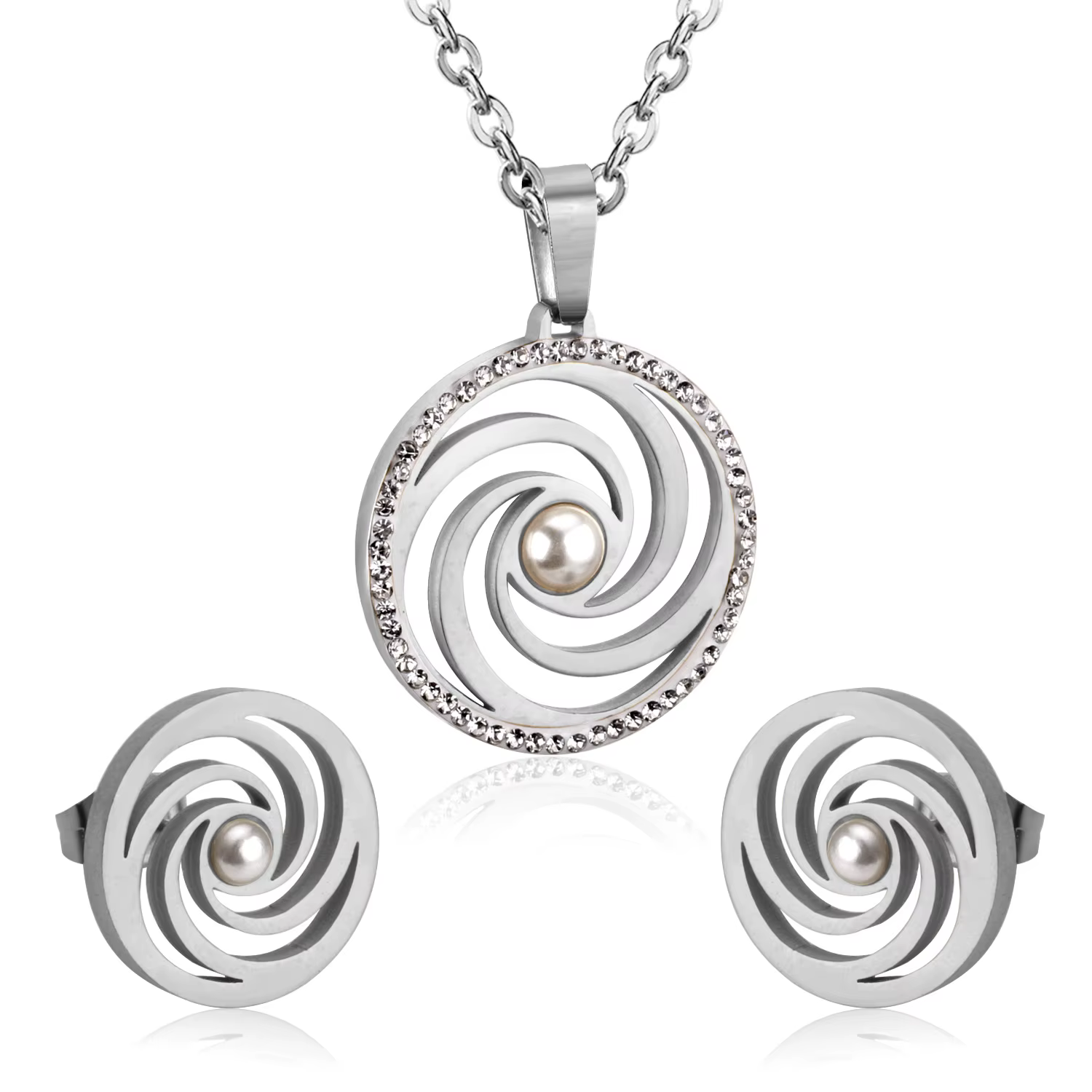 LUXUSTEEL – ensemble de colliers en cristal pour femmes, en acier inoxydable, imitation perle, pende