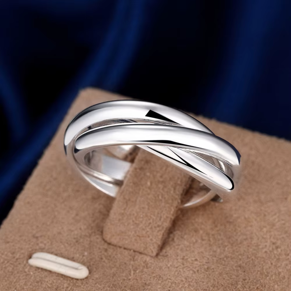 Bagues couleur argent pour femmes, fiançailles de mariage argenté, trois cercles, taille 5-10, unise
