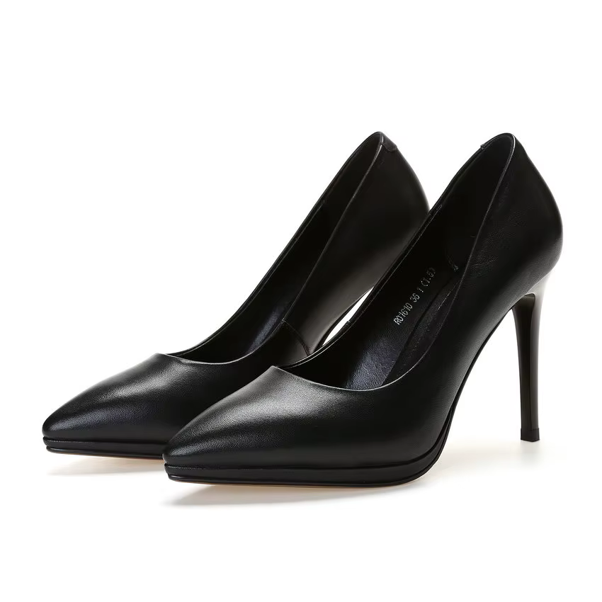 Dousin Partin – chaussures à talons hauts en cuir de mouton noir pour femmes, escarpins à bout point
