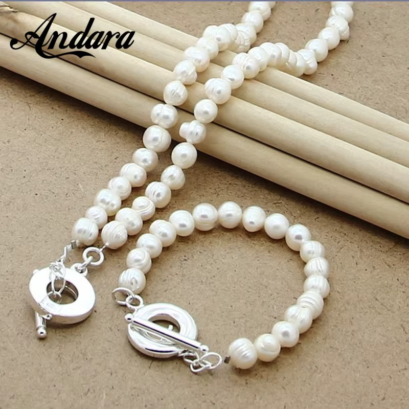 Ensemble de bijoux en argent Sterling 925, collier et Bracelet en perles d'eau douce naturelles, à l