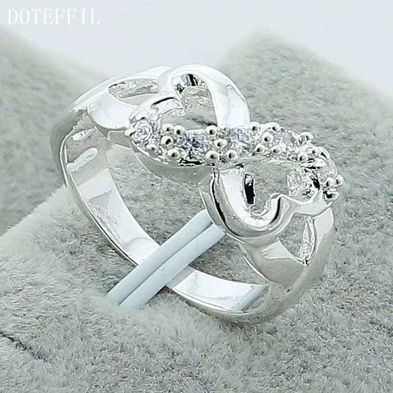 DOTEFFIL-Bague double cœur en argent regardé 925 pour femme, bijoux de charme, fête de fiançailles, 