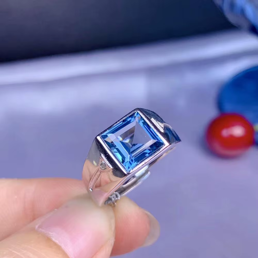Bague en argent regardé 925 avec topaze bleue océan pour homme, bijoux fins classiques, beau style, 