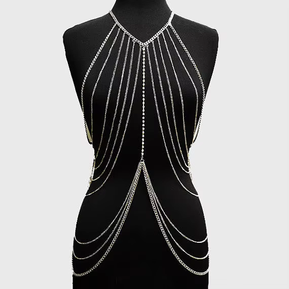Harnais de chaîne de corps multicouche pour femmes, chaîne de poitrine brillante, accessoires Sexy,