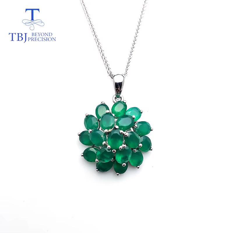 Agate verte naturelle avec bague et pendentif en argent sterling 925, bijoux au design simple, class
