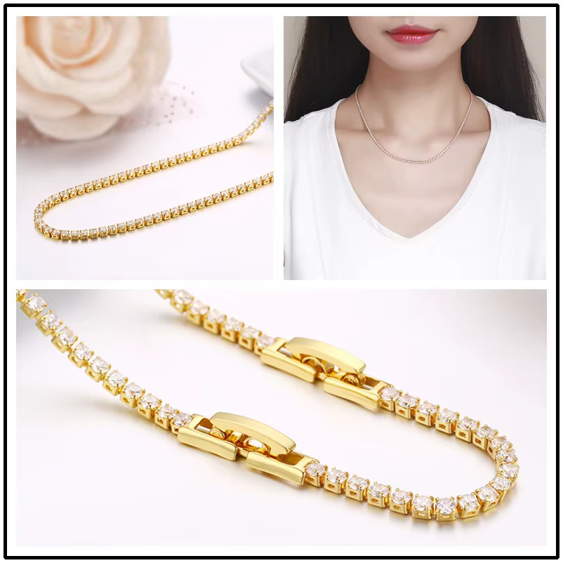 Collier ras du cou court en or jaune pour femmes et filles, chaîne en zircon cubique, 35cm + 5cm 2mm