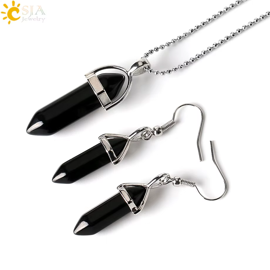 CSJA – ensemble de bijoux en pierre naturelle pour femmes, collier avec pendentif bohème, boucles d'