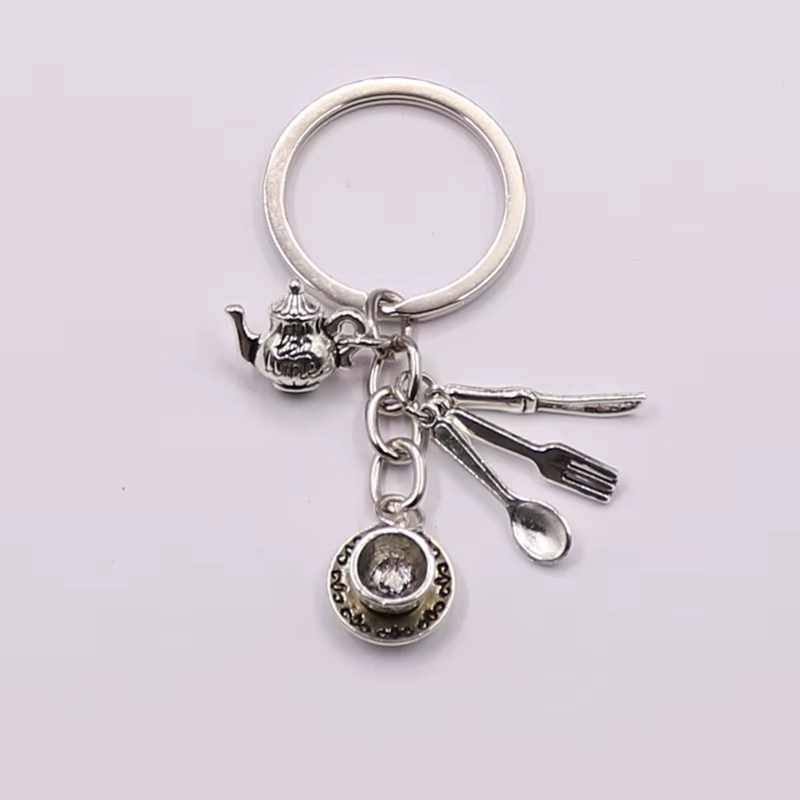 Porte-clés Alice au Pays des Merveilles, Montre Tasse à Café, Théière, Cuillère, Horloge, Bijoux Fan