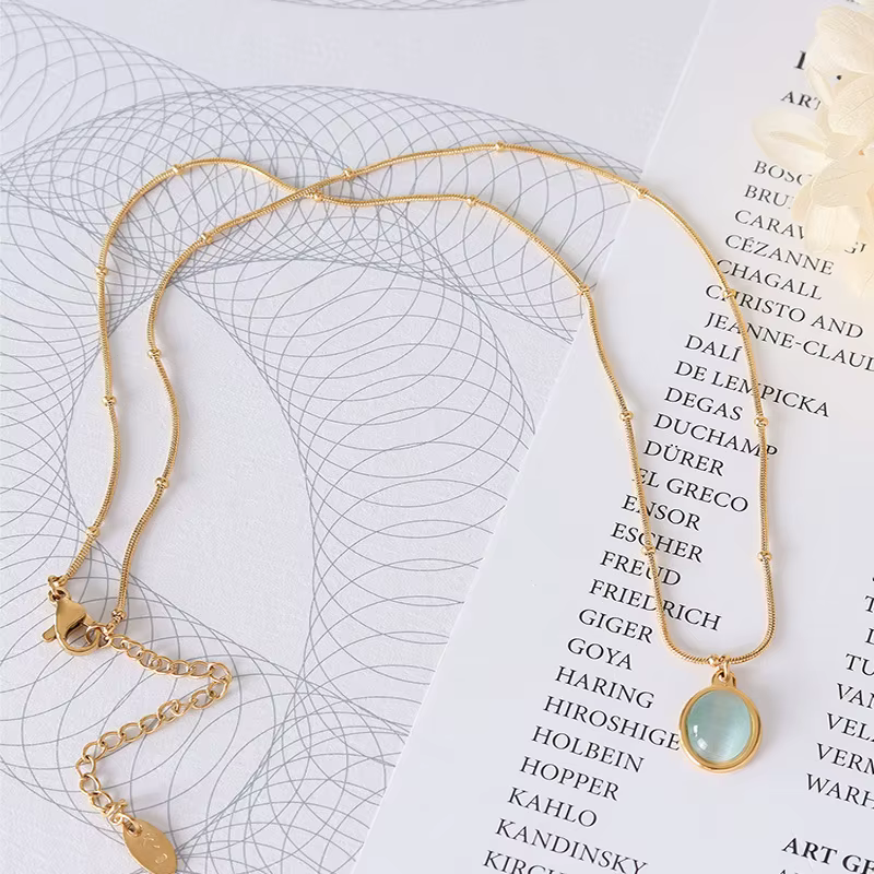 Amaiyllis 18K or Simple ovale opale clavicule chaîne pendentif collier mode pierre naturelle collier