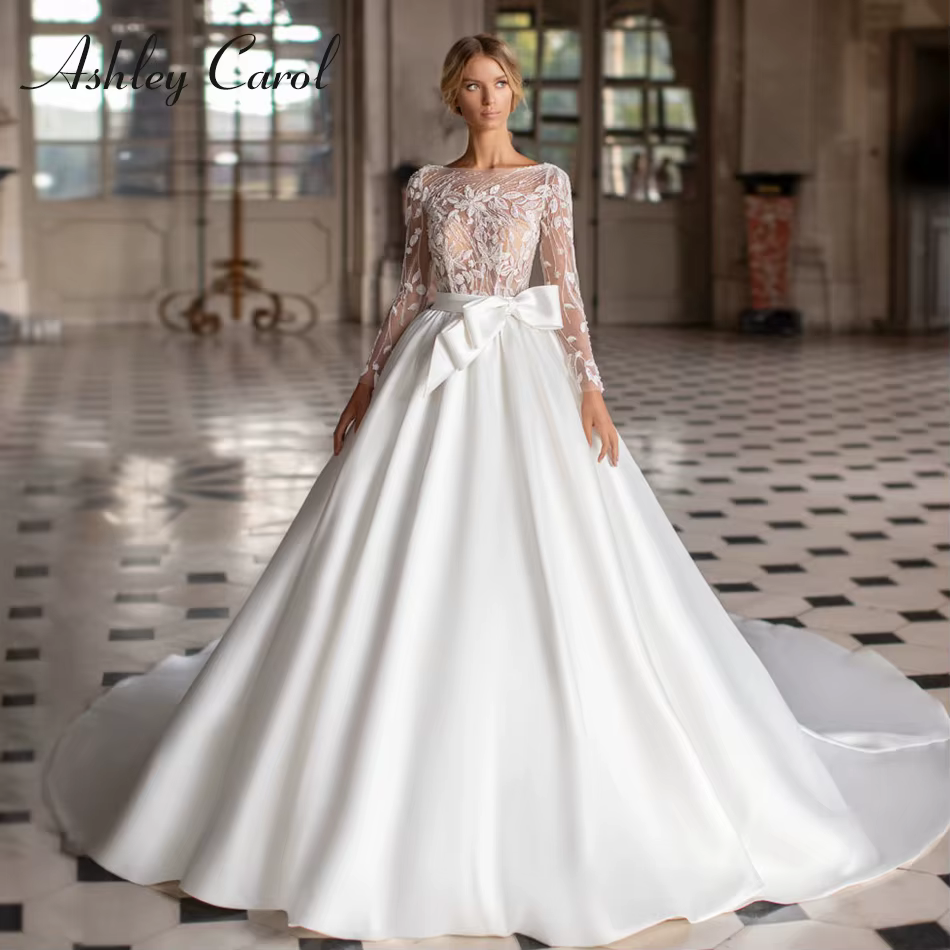 Ashley Carol-Robe de mariée princesse A-Line, nœud en satin élégant, gracieux, patients icidaires, m