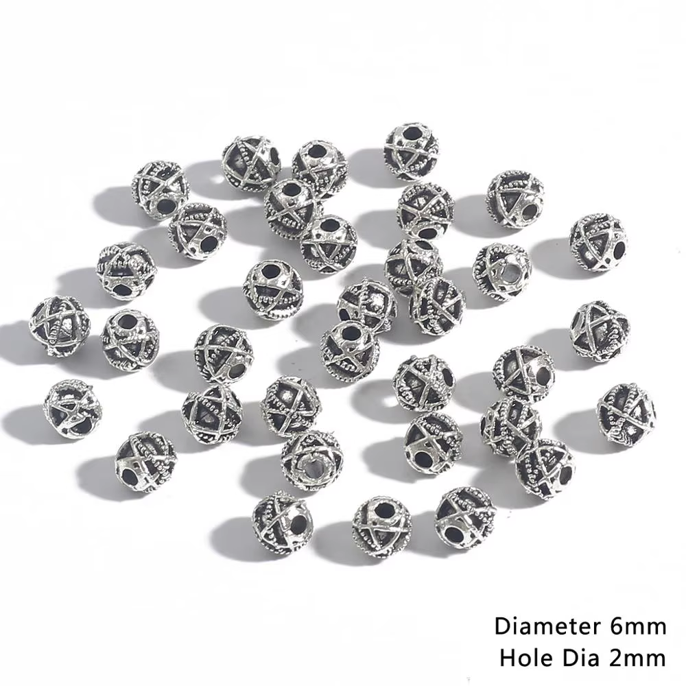 Nouvelle mode 20 pièces/lot 6mm Antique argent plaqué creux en alliage de Zinc perles nouvelles brel