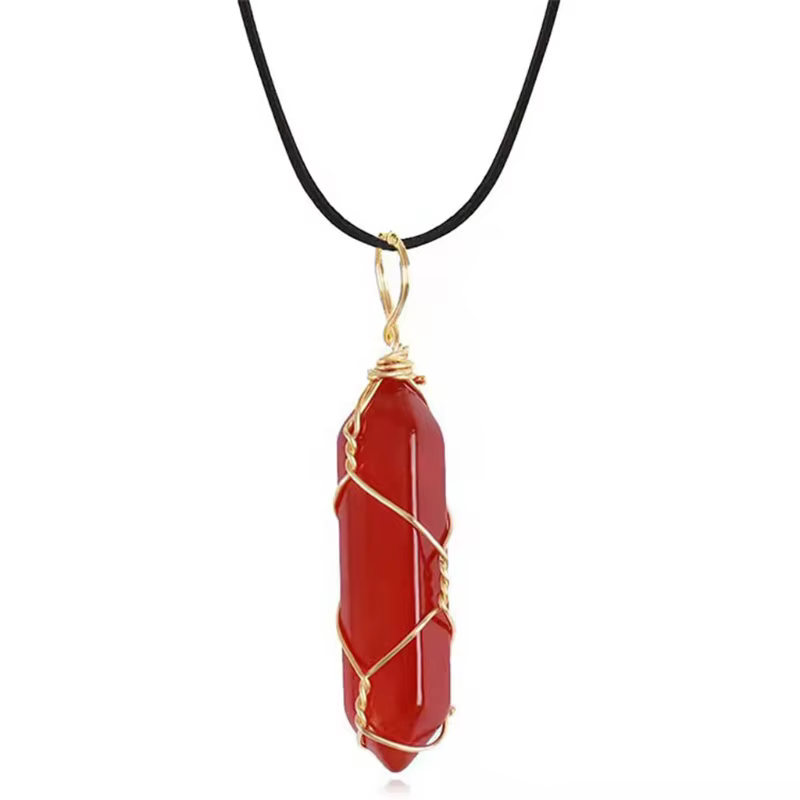 Collier cornaline pendentif en cristal d rouge, bijoux décoration, pendentif en pierre précieuse, fi