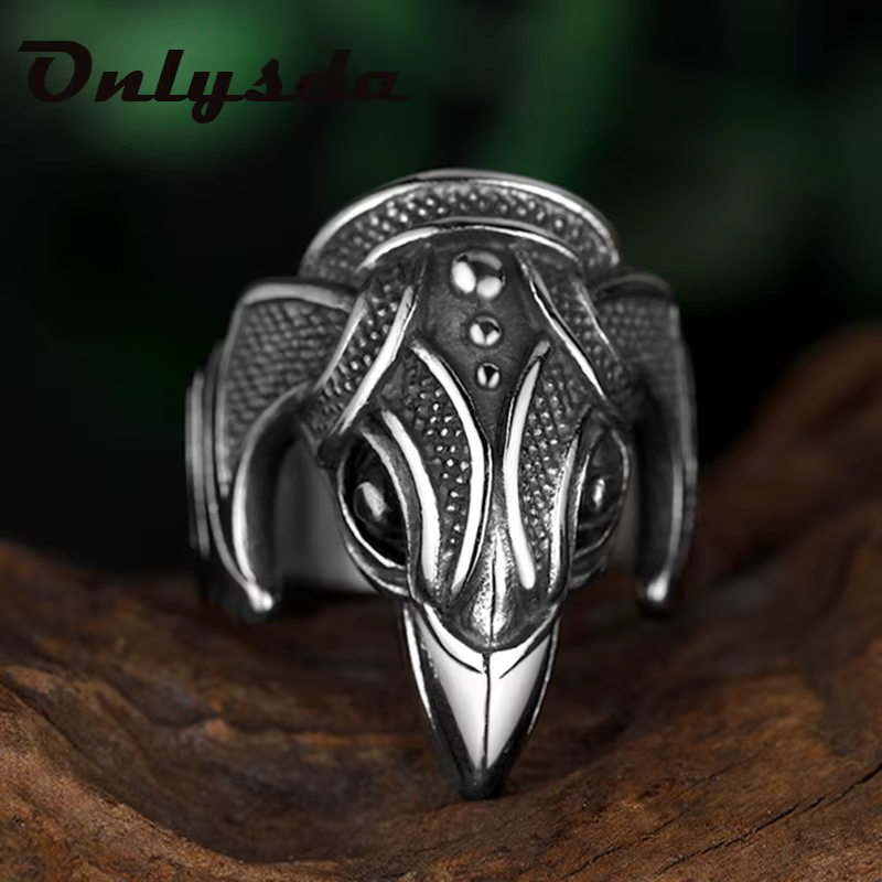 Viking hommes deux corbeaux entrelacés bague mythologie nordique couleur argent corbeau Odin anneaux