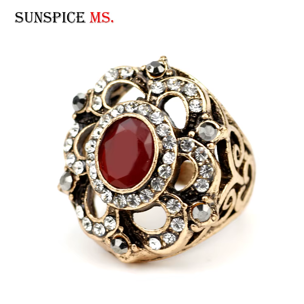 SUNSPICE MS rétro argent couleur pierre naturelle bague rouge vert couleur bohême résine bague europ